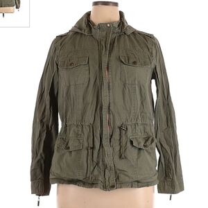 BONGO Olive Green Hooded Utility Jacket Women's XL 100% Cotton Contrast Zipper